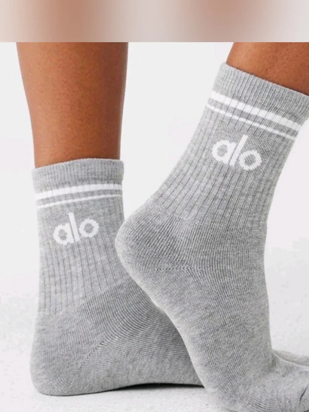 ALO Yoga Unisex Light Grey Half-Crew Socks with White Logo